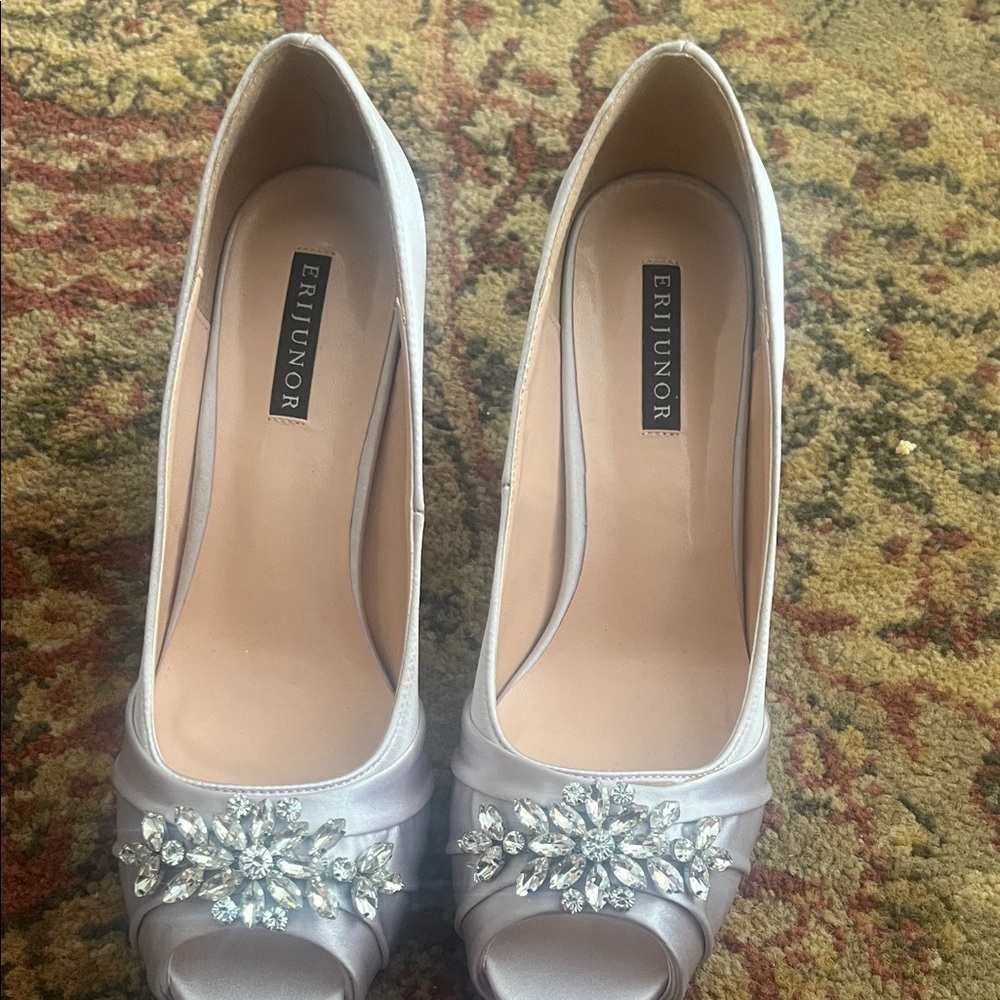 Eri Junor Silver Heels with Crystal Accents